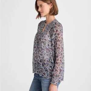 Madewell Womans Sheer Floral Long Sleeve Top Cherry Red Size Small NWT